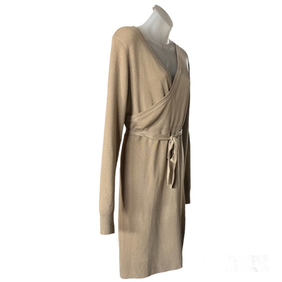 Aster Women’s Tan Surplice Lightweight Knit Sweater Dress size large - Picture 3 of 13